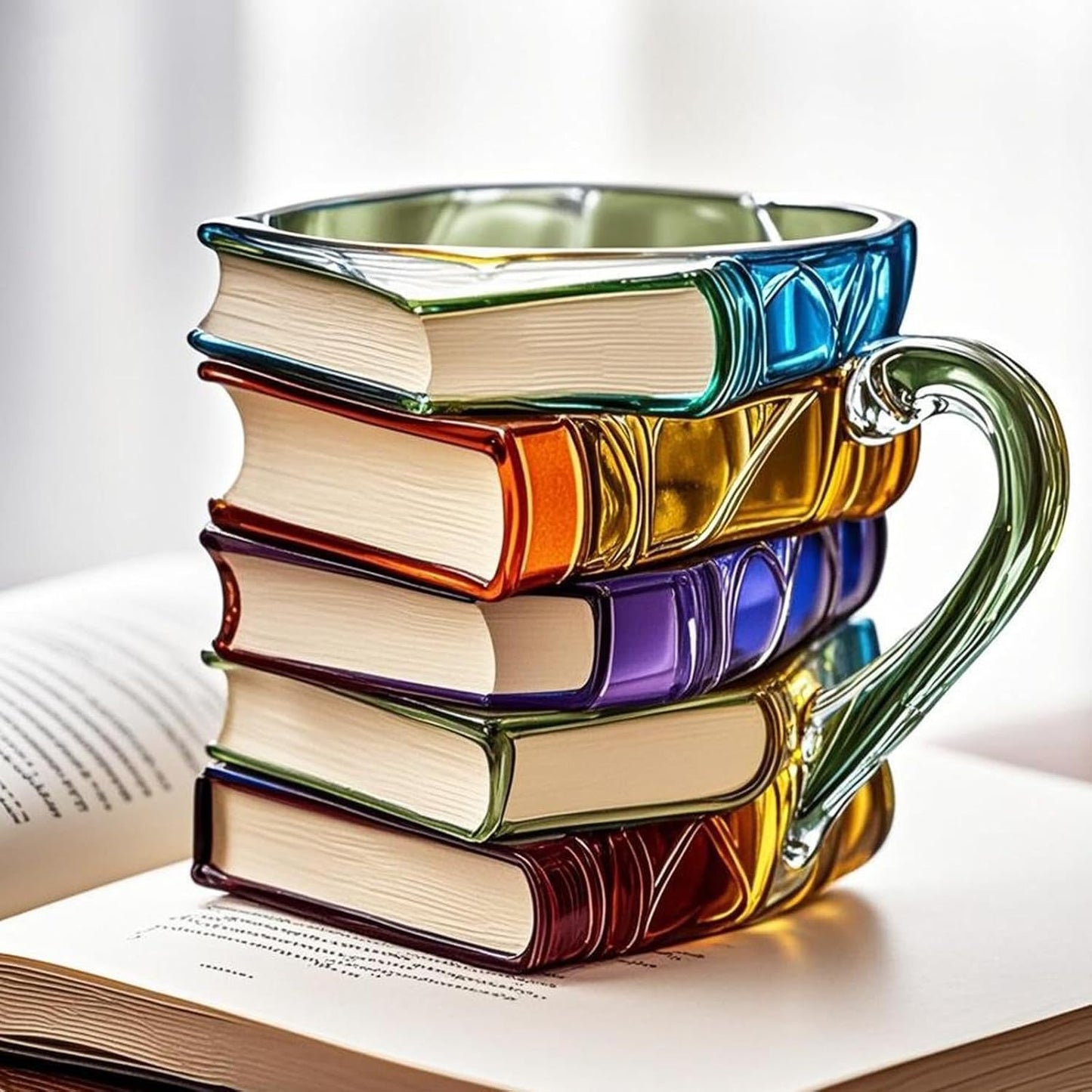 Book Stacking Coffee Mug | Painted Ceramic Cup | Unique Book Lover Gift