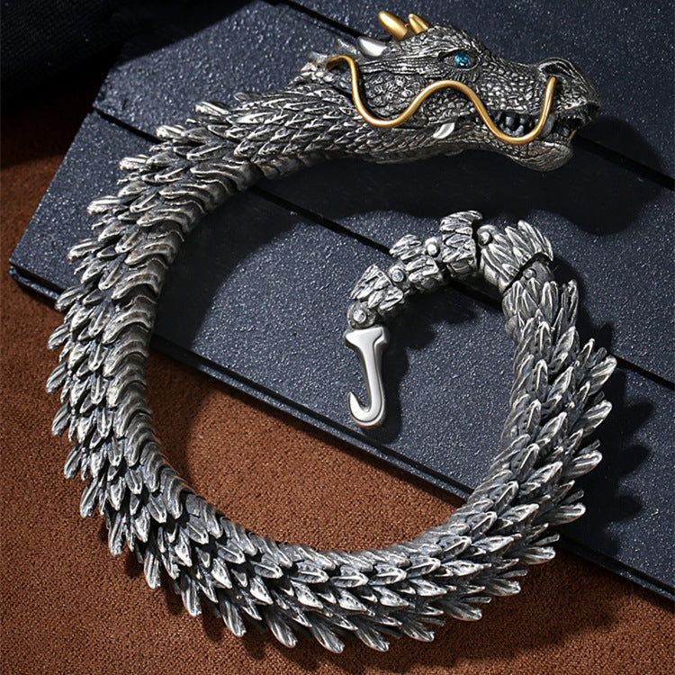 Men's Retro Dragon Head Bracelet – Pure Tibetan Silver Viking Biker Jewelry Gift