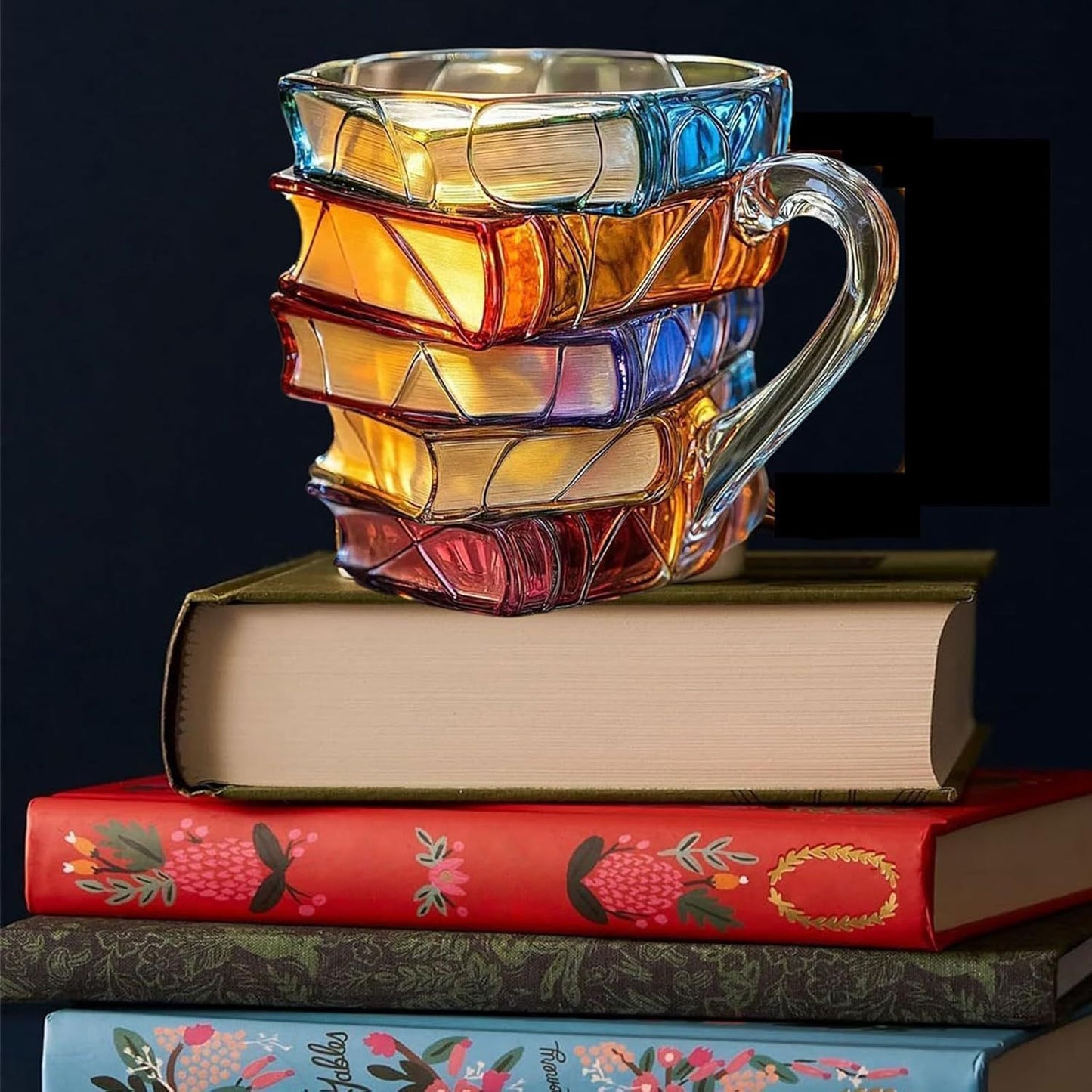 Book Stacking Coffee Mug | Painted Ceramic Cup | Unique Book Lover Gift